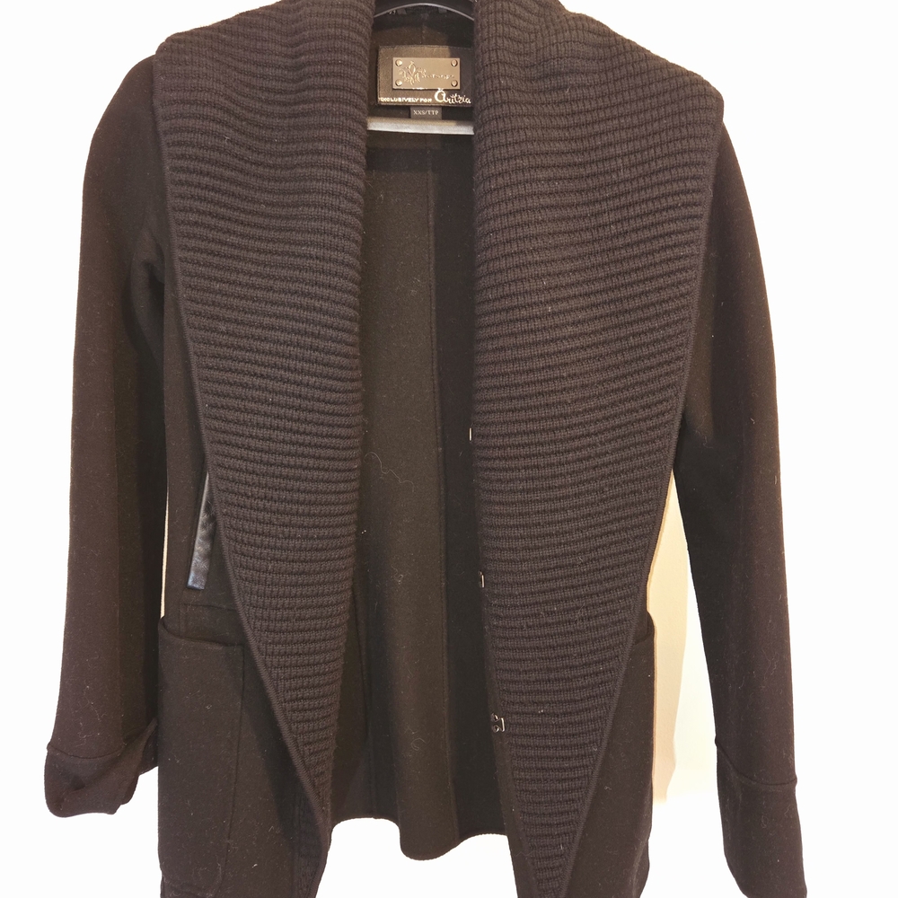 Mackage Black Cape with Shawl Collar and Ribbed Texture